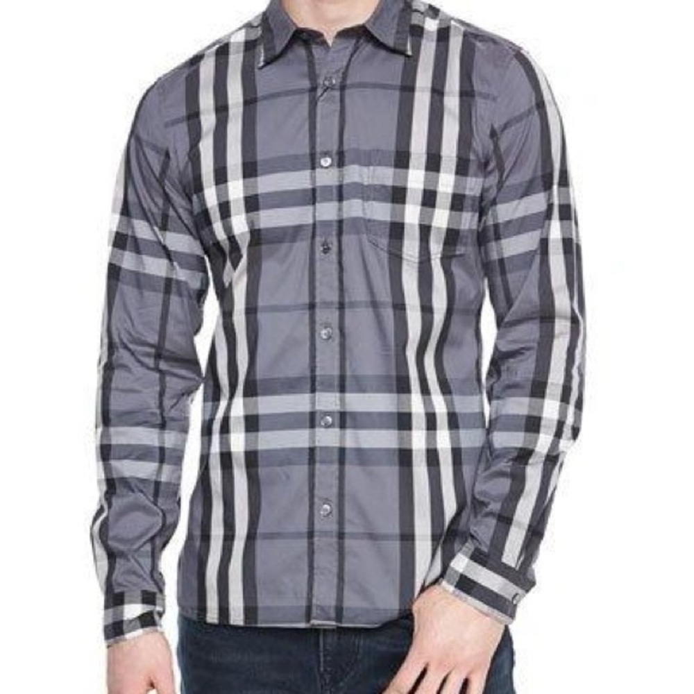 Burberry London England Nelson Check Shirt Charcoal Size M NWT